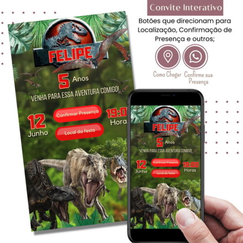 Convite Jurassic Park Dinossauros Digital Interativo Virtual