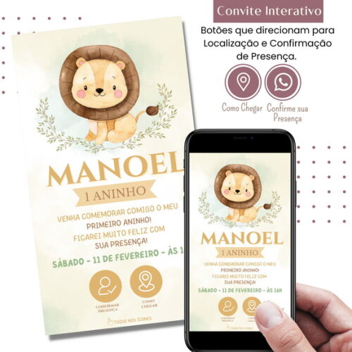 Convite Leão Leãozinho Digital Interativo Virtual