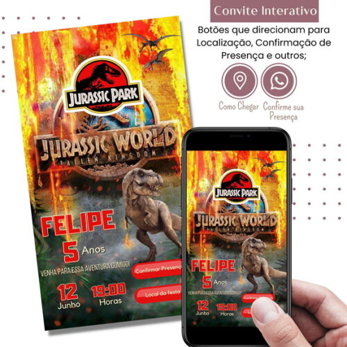 Convite Jurassic Park Dinossauros Digital Interativo Virtual