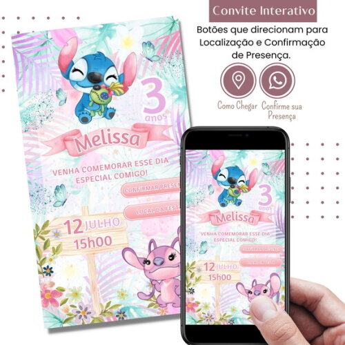 Convite Lilo & Stitch Angel Digital Interativo Virtual