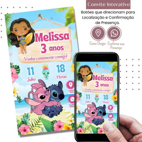 Convite Lilo & Stitch Angel Digital Interativo Virtual