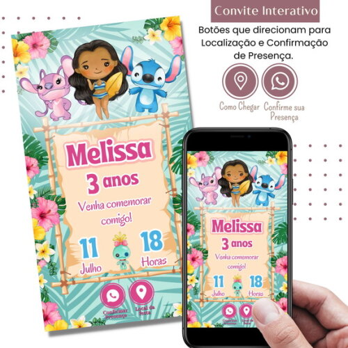Convite Lilo & Stitch Angel Digital Interativo Virtual