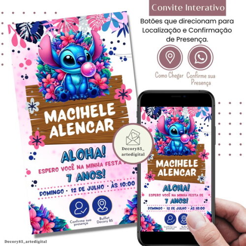 Convite Lilo & Stitch Digital Interativo Virtual