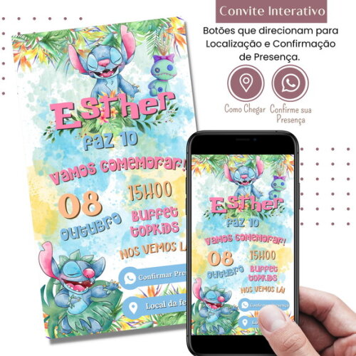 Convite Lilo & Stitch Digital Interativo Virtual
