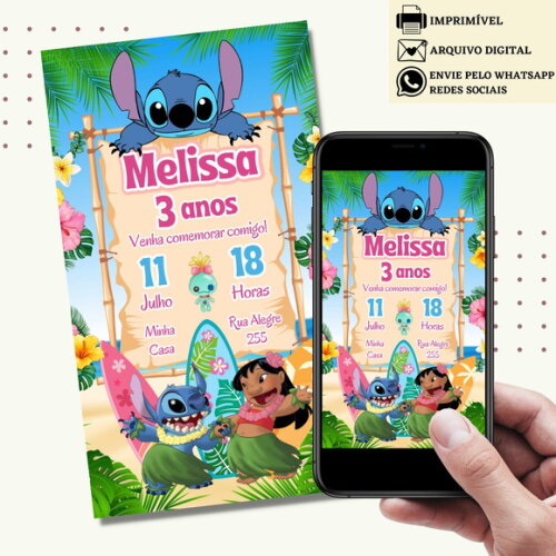 Convite Lilo & Stitch Digital Virtual
