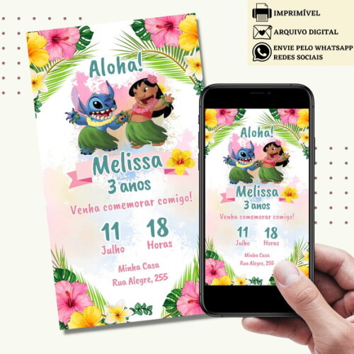 Convite Lilo & Stitch Digital Virtual