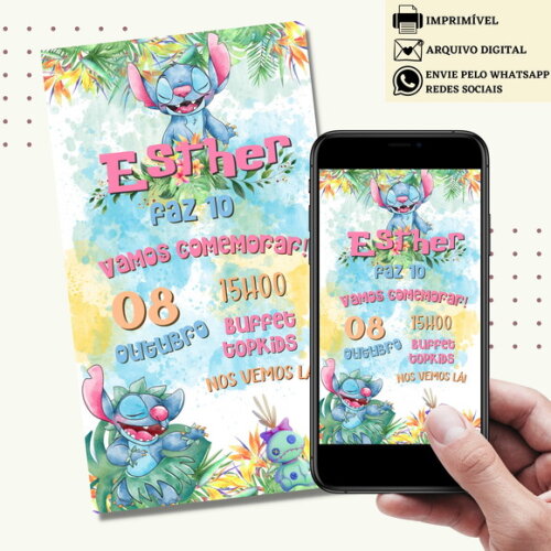 Convite Lilo & Stitch Digital Virtual