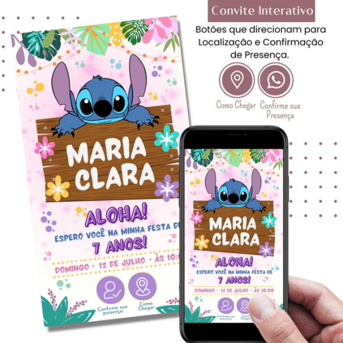 Convite Lilo & Stitch Digital Interativo Virtual