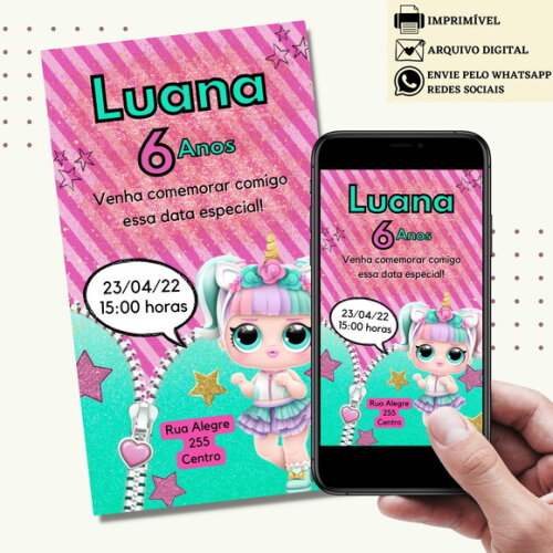 Convite Lol Surprise Unicórnio Digital Virtual