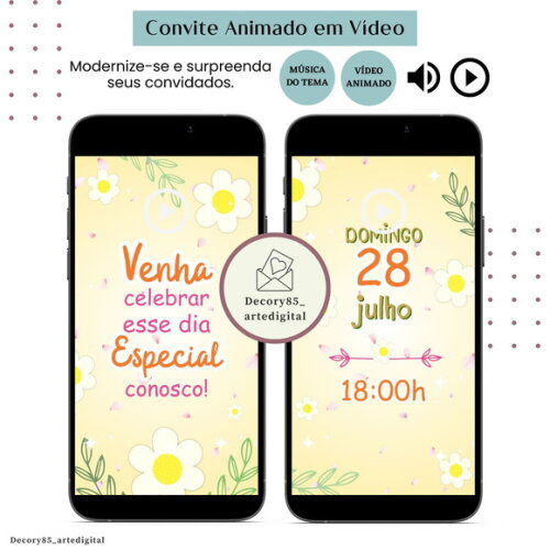 Convite Margarida em Vídeo Animado com Música Digital