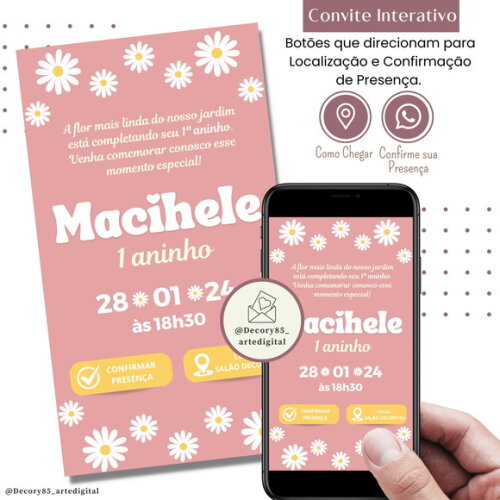Convite Margarida Flores Menina Interativo Digital