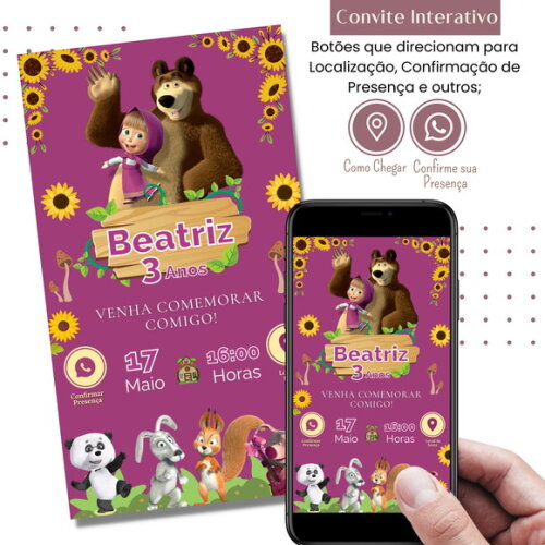 Convite Marsha e o Urso Digital Interativo Virtual