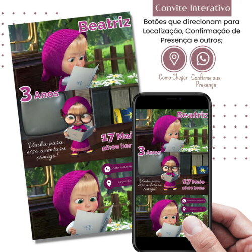 Convite Marsha e o Urso Digital Interativo Virtual