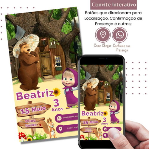 Convite Marsha e o Urso Digital Interativo Virtual