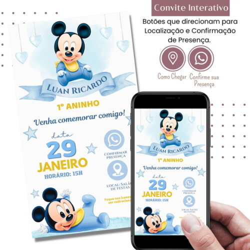 Convite Mickey Baby Digital Interativo Virtual