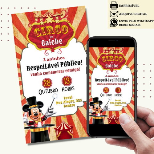 Convite Mickey Circo Digital Virtual