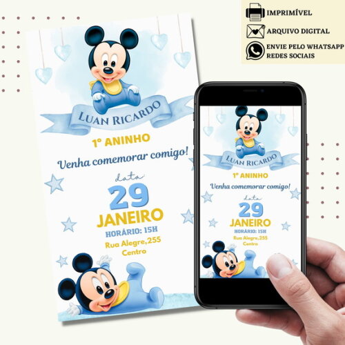 Convite Mickey Baby Digital Virtual