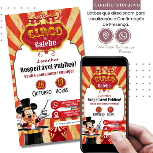Convite Mickey Circo Digital Interativo Virtual