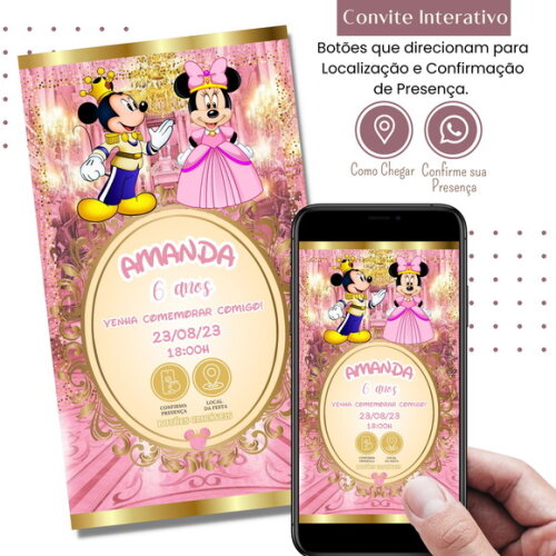 Convite Mickey Minnie Realeza Digital Interativo Virtual