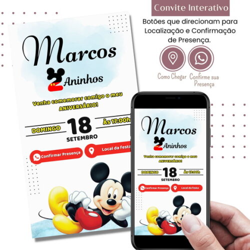 Convite Mickey Mouse Digital Interativo Virtual