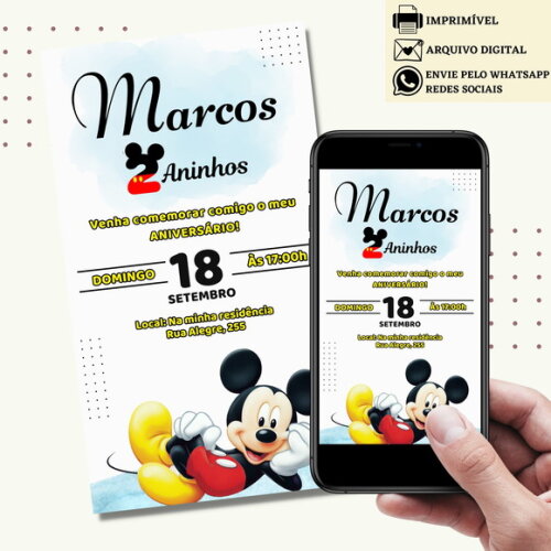 Convite Mickey Mouse Digital Virtual