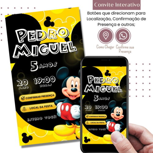 Convite Mickey Mouse Digital Interativo Virtual