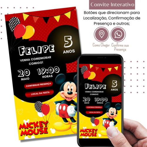 Convite Mickey Mouse Digital Interativo Virtual