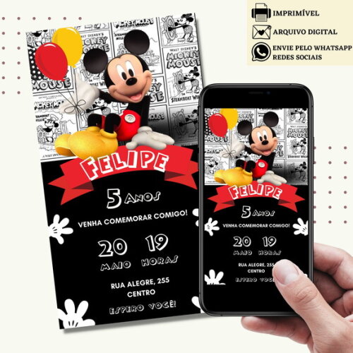 Convite Mickey Mouse Digital Virtual