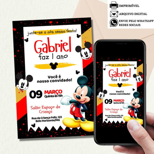 Convite Mickey Mouse Digital Virtual Aniversário