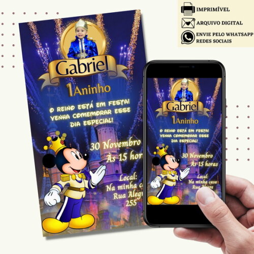 Convite Mickey Realeza Digital Virtual
