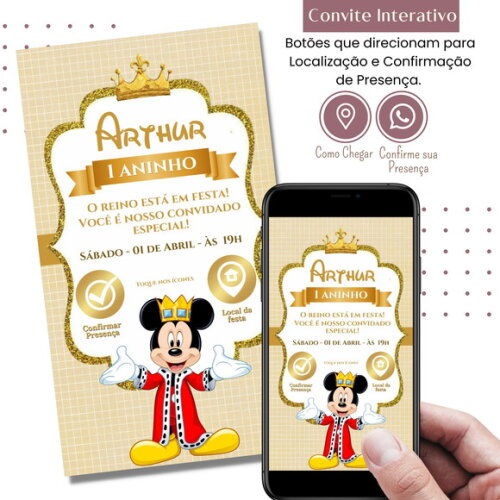 Convite Mickey Realeza Digital Interativo Virtual
