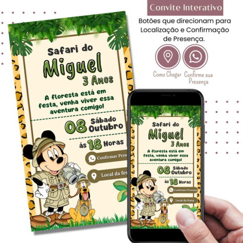Convite Mickey Safari Digital Interativo Virtual