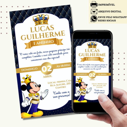 Convite Mickey Realeza Digital Virtual