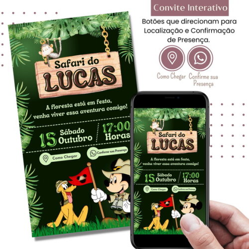 Convite Mickey Safari Digital Interativo Virtual