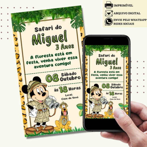 Convite Mickey Safari Digital Virtual