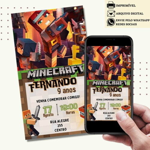 Convite Minecraft Digital Virtual