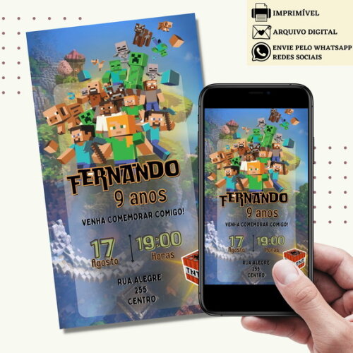 Convite Minecraft Digital Virtual