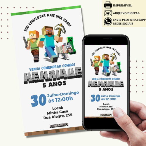 Convite Minecraft Digital Virtual