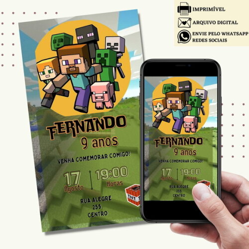 Convite Minecraft Digital Virtual