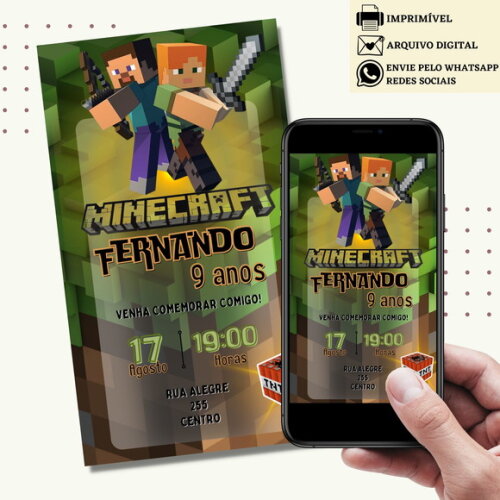 Convite Minecraft Digital Virtual