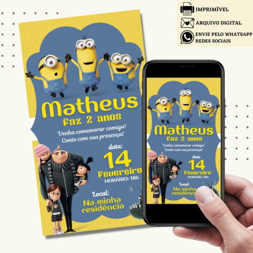 Convite Minions Digital Virtual Meu Malvado Favorito