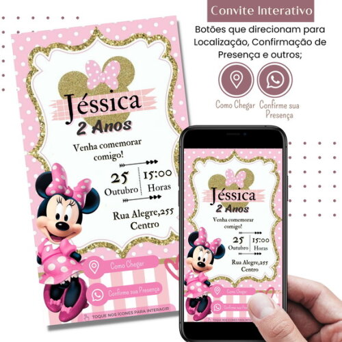Convite Minnie Digital Interativo Virtual