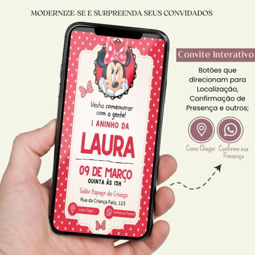 Convite Minnie Digital Interativo Virtual