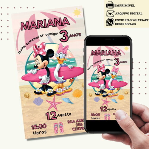 Convite Minnie e Margarida Praia Digital Virtual