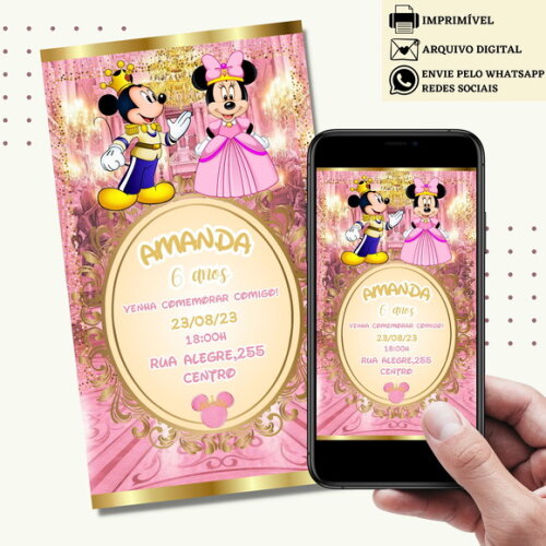 Convite Minnie Mickey Realeza Digital Virtual