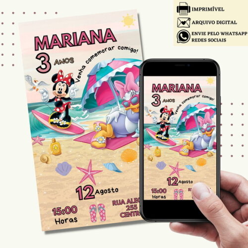 Convite Minnie e Margarida Praia Digital Virtual