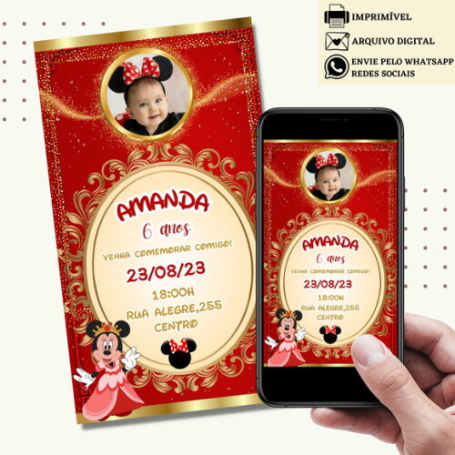 Convite Minnie Realeza Digital Virtual