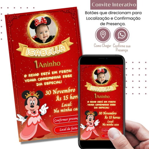 Convite Minnie Realeza Digital Interativo Virtual