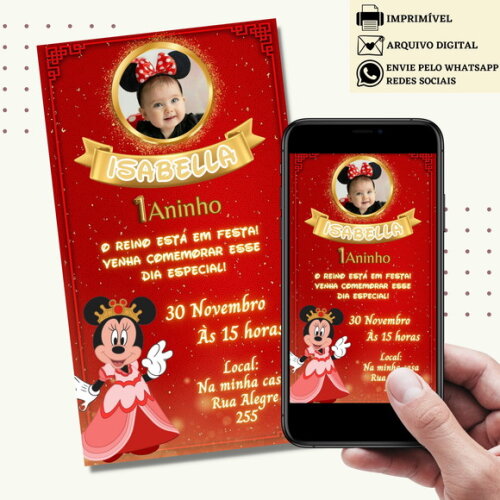 Convite Minnie Realeza Digital Virtual