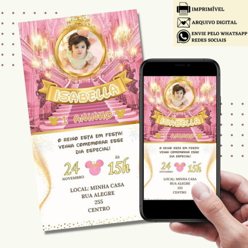 Convite Minnie Realeza Digital Virtual
